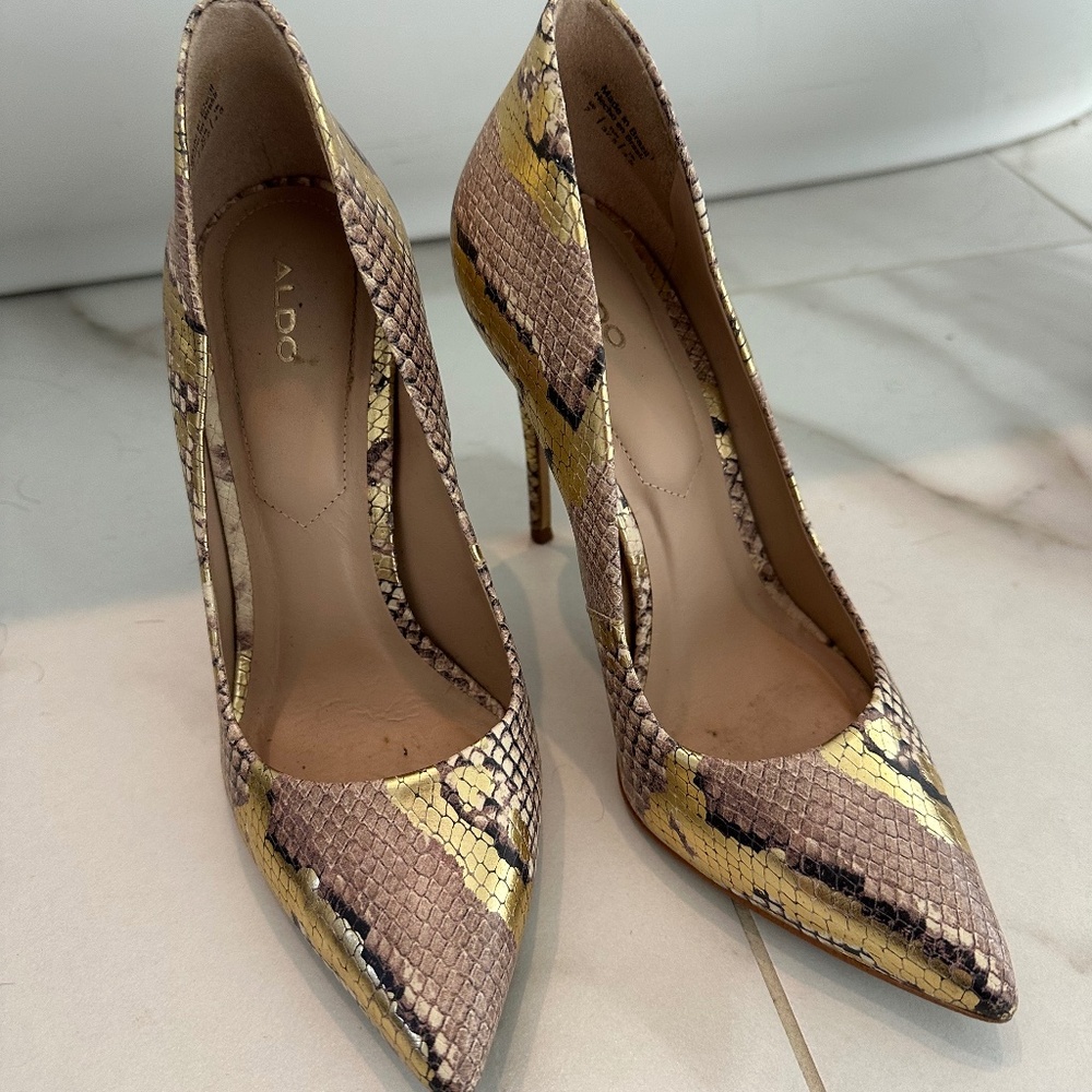 Aldo Snakeskin Gold Foil Heels